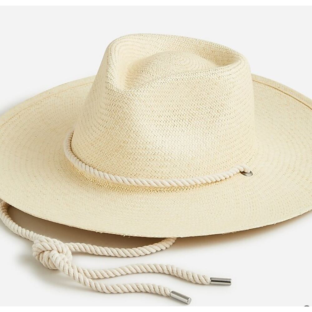 J.CREW NEW Wide Brim Panama Hat with Cord Size S/M Handmade in Ecuador